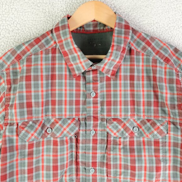 Mountain Hardwear Shirt Mens Large Green Red Tartan Plaid Button Up Vented - Picture 2 of 9